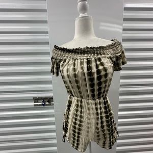 Olive Cream Tie Dye Off Shoulder Ruched Romper